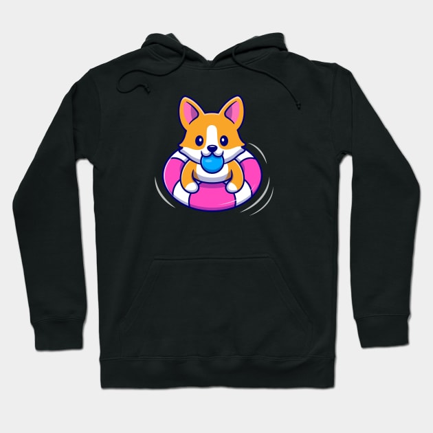 Cute Corgi Dog Floating With Swimming Tires Cartoon Vector Icon Illustration Hoodie by Catalyst Labs